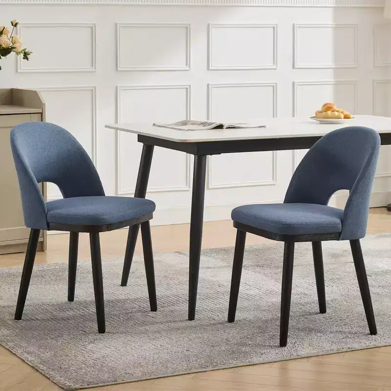 Set of 2 Modern Fabric Upholstered Dining Chairs with Ergonomic Back & Oak Wood Legs