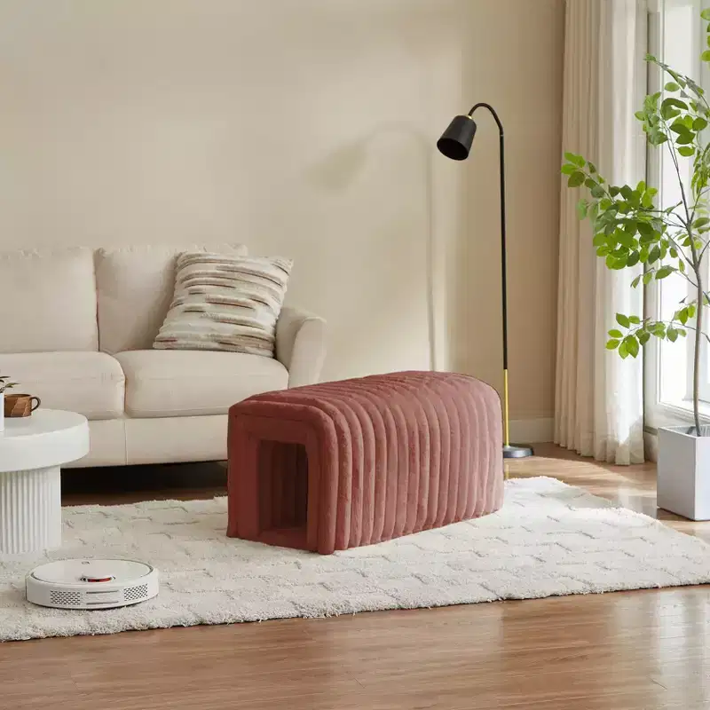 Ottoman Storage Bench Pet Supplies Corduroy Bench Cat's Nest to Hide For the Living Room, Entryway and Bedroom, Brown