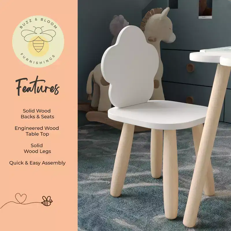Buzz & Bloom Kids 3-Piece Wood Cloud-Shaped Table and Chairs Set