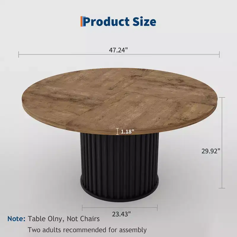 COZONY 47 Round Dining Table for 4-6, Farmhouse Circle Kitchen Table with Waveform Metal Pedestal Base