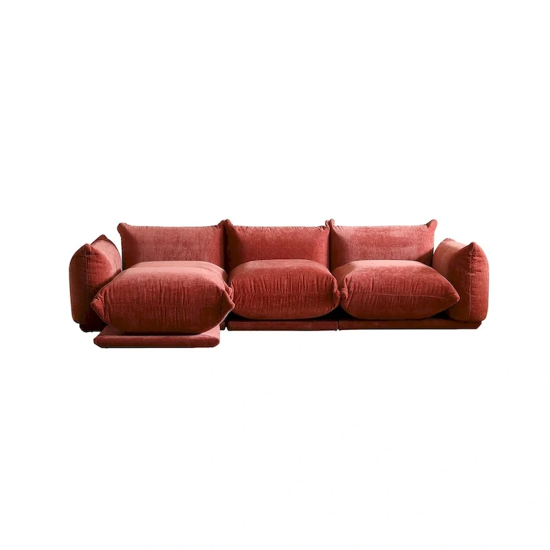 104 L-shape Chenille Modular Sofa Modern Sectional Semi-firm Sofa Couch with Ottoman