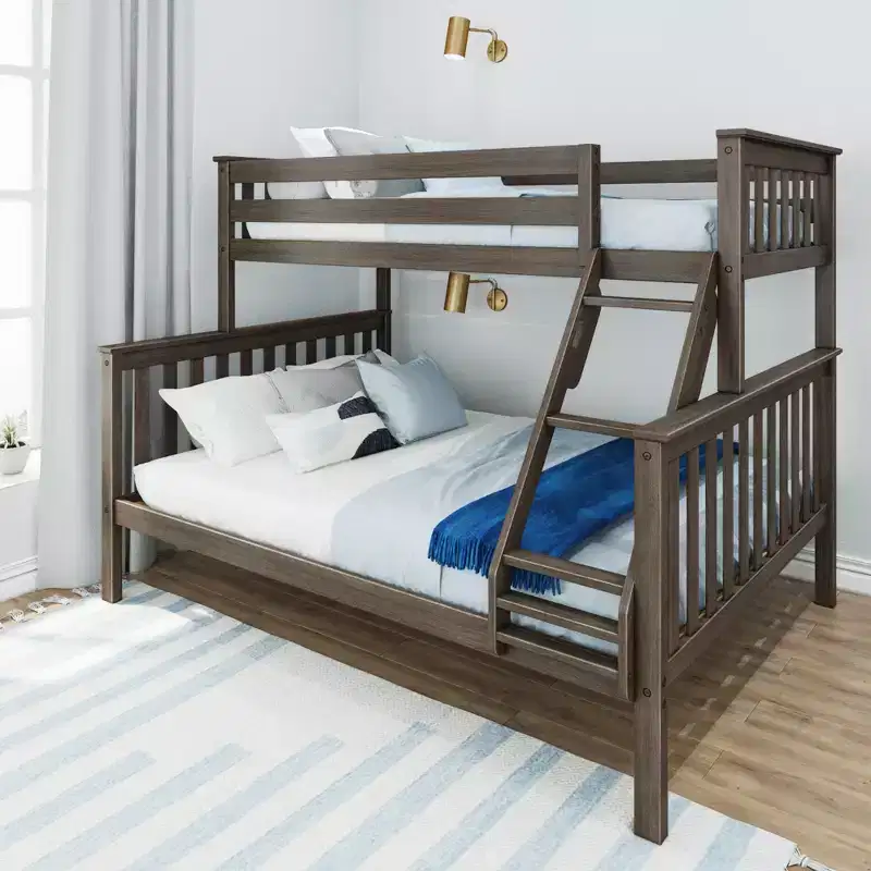 Solid Wood Twin XL over Queen Bunk Bed for Kids, 400 lb Capacity, Separates into 2 Beds