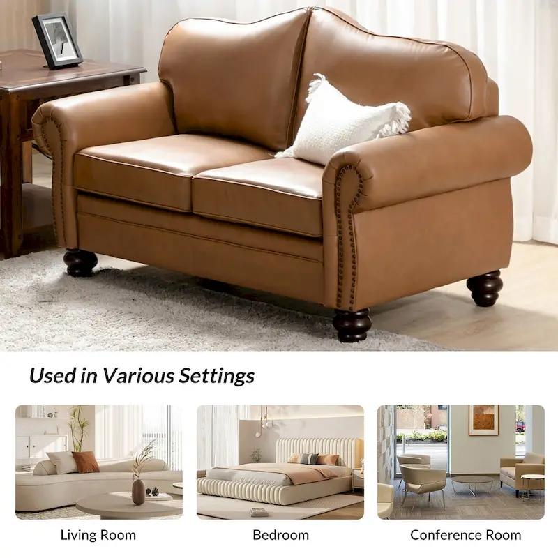 Angel Transitional Genuine Leather Sofa With Tufted Back by