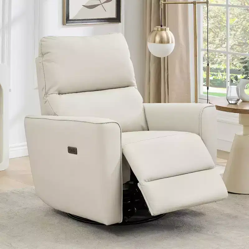 Nursery Glider Recliner with Swivel Rocking Motion, High Back PU Leather Chair for Nursery, Living Room and Bedroom