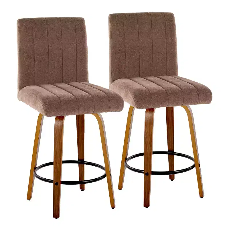 LumiSource Set of 2 Hank Counter Height Barstools Walnut Wood/Brown Fabric