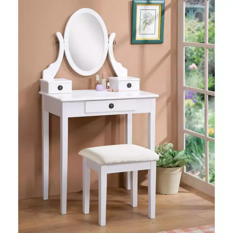 Moniys Wood Moniya Makeup Dressing Dressing Table and Chair Set, Blue