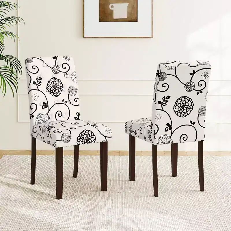 Costway Wooden Dining Chair Set of 2 w/Rubber Wood Legs Padded Seat S Springs High Back