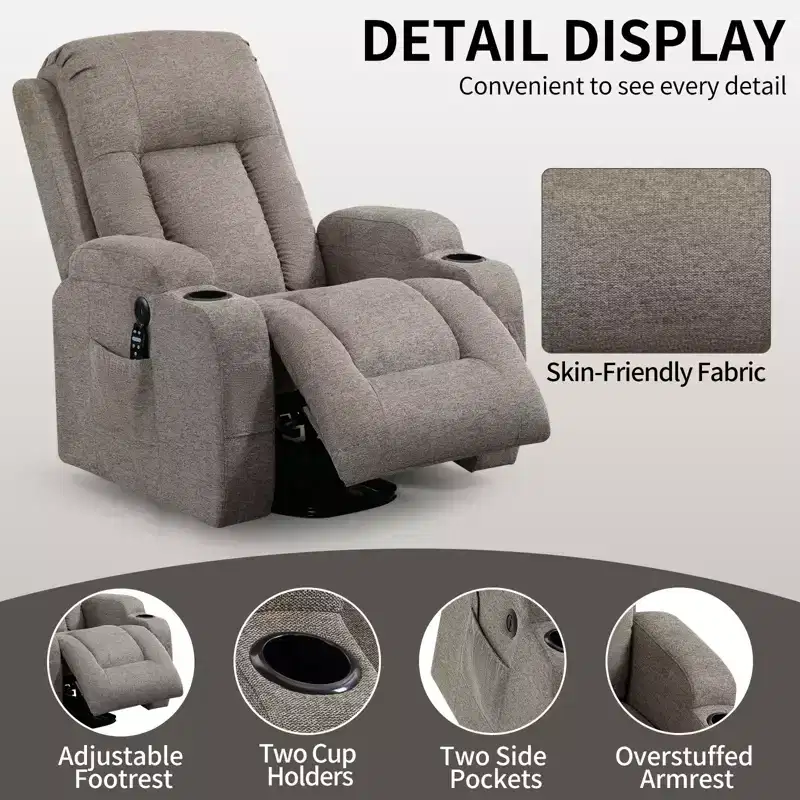 CLIHOME Up to 350 LBS Power Lift Recliner Chair, Heavy Duty Motion Mechanism with 8-Point Vibration Massage and Lumbar Heating