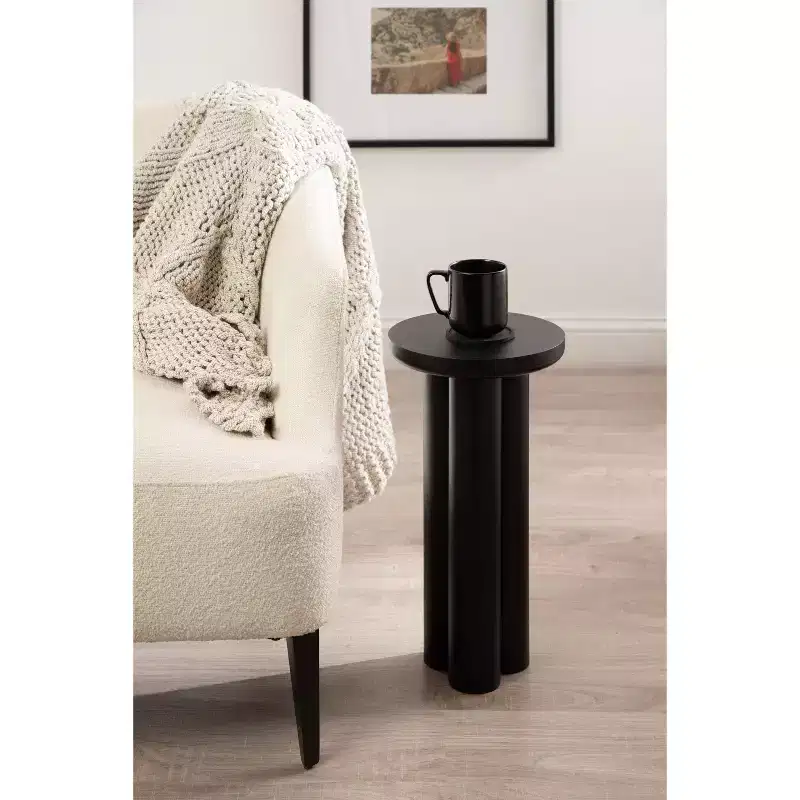 Round Drink Table with Chunky Tripod Wood Base, Black, 10