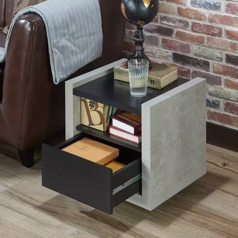 24/7 Shop At Home Briggin Industrial End Table Black: Storage Shelf, Metal Glides, MDF Frame