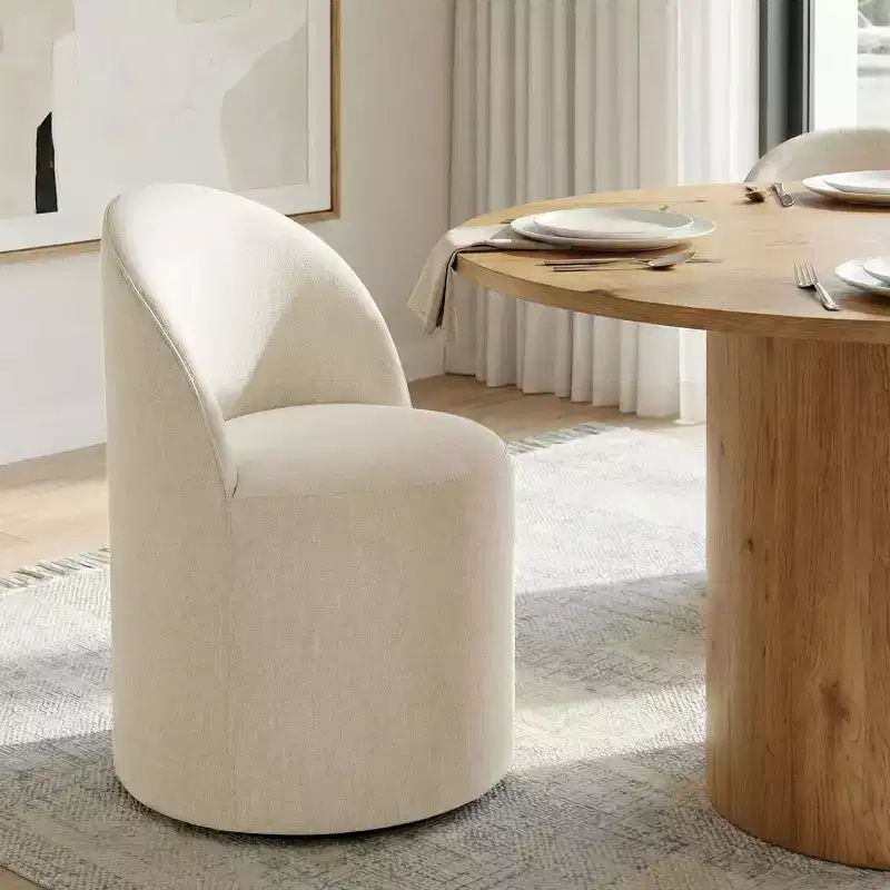 Dining Table Set for 4, Upholstered Barrel Chair with Castors and Round Pedestal Table for Kitchen or Breakfast Nook-Panipeachy
