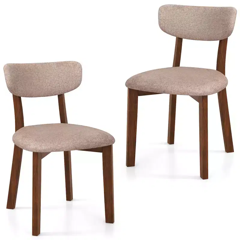 2 PCS Upholstered Dining Chairs with Solid Rubber Wood Frame, Curved Backrest Brown/Grey