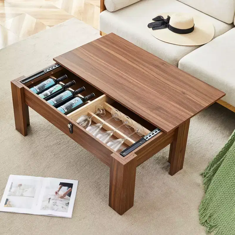 GDFStudio Marshall Multi-Functional Storage 40 W Wood Coffee Table with Combination Lock