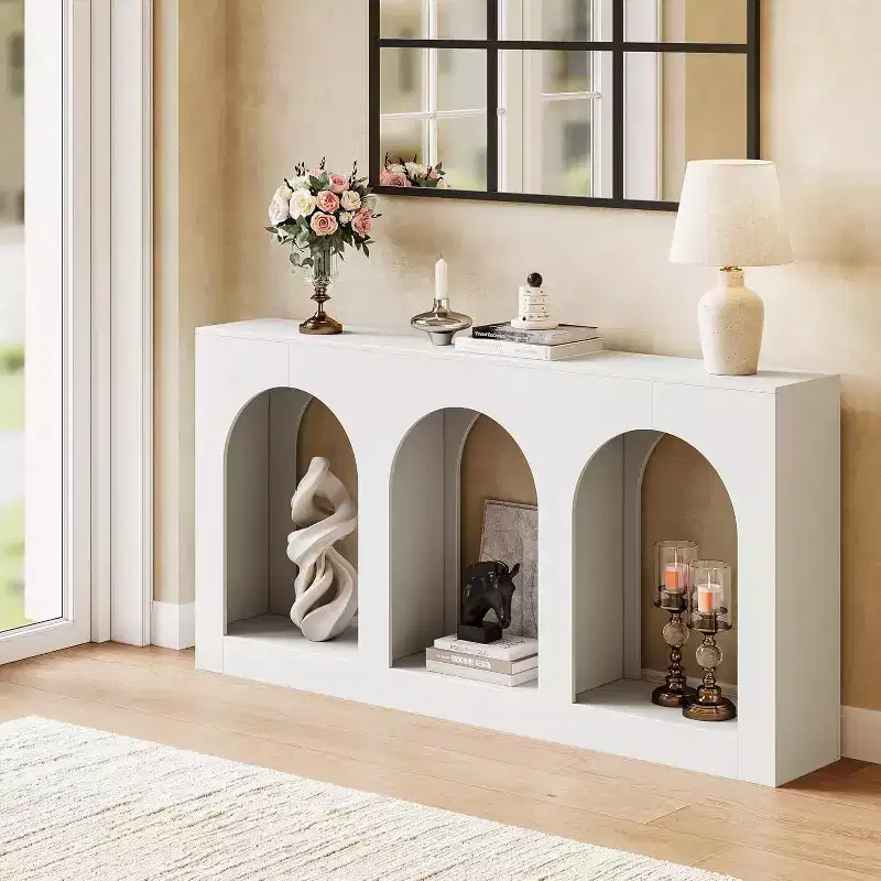 71-Inch Long Narrow Modern White Console Table for Entryway, Living Room, Hallway, Behind Couch, Foyer, Front Door