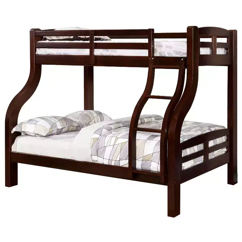 Twin/Full Lombardi Kids' Bunk Bed Dark Walnut - HOMES: Inside + Out: Wood Frame, Built-In Ladder, Guard Rails