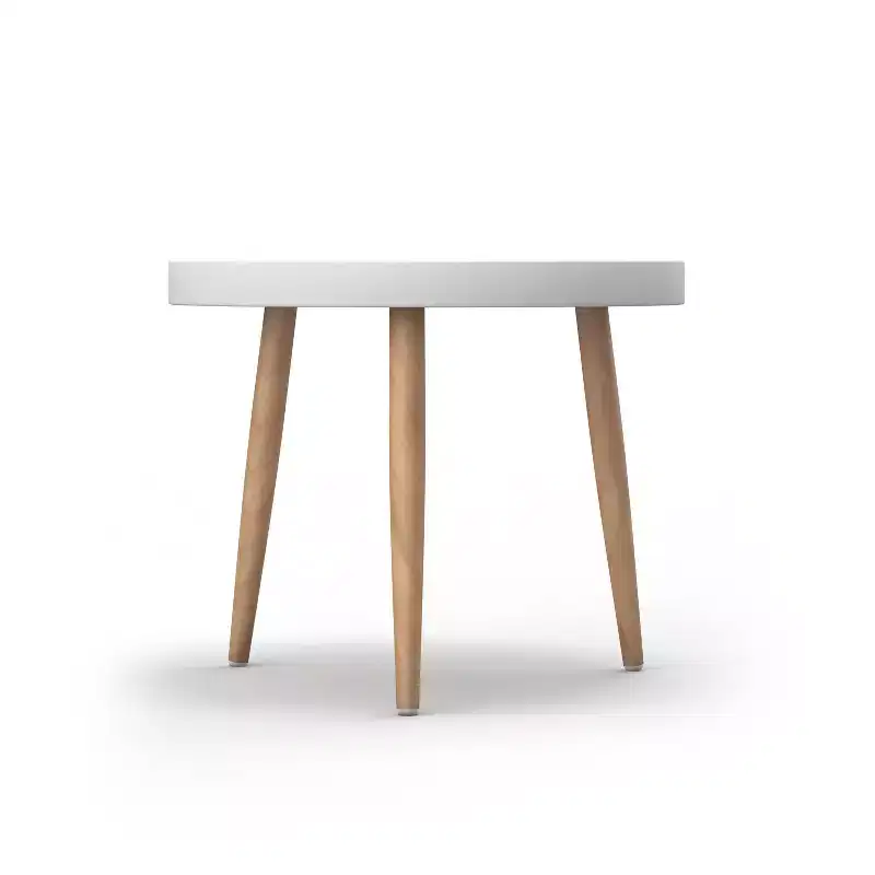Round Side Chat Table – Steel Frame, White Plastic Top, Brown Finish