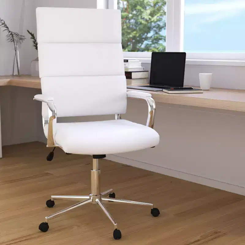 High Panel-Back Ergonomic Office Chair with Padded Metal Arms Executive Swivel Computer Desk Chair