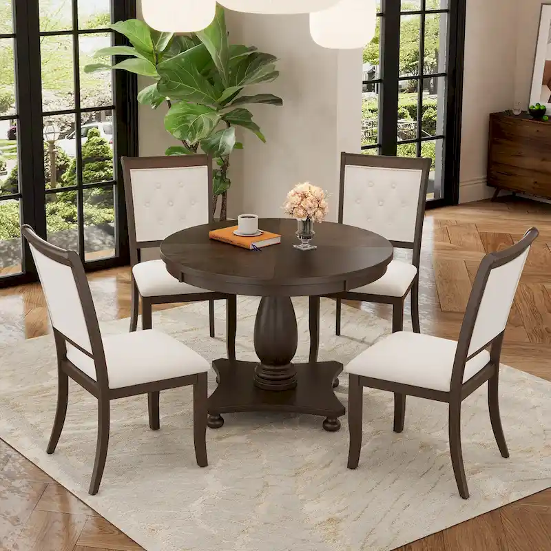 Lak Retro 5-Piece Dining Sets with Upholstered Chairs by GDFStudio