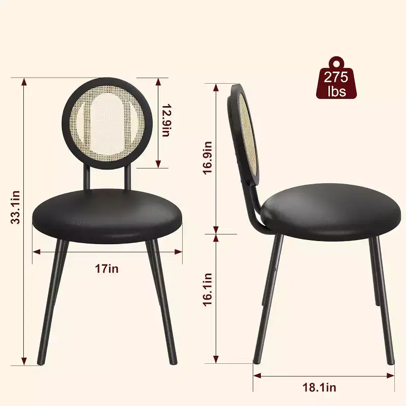 Modern Rattan Dining Chairs, Kitchen Chairs with Upholstered Cushion and Metal Legs for Small Space Living Room Coffee Shop Restaurant
