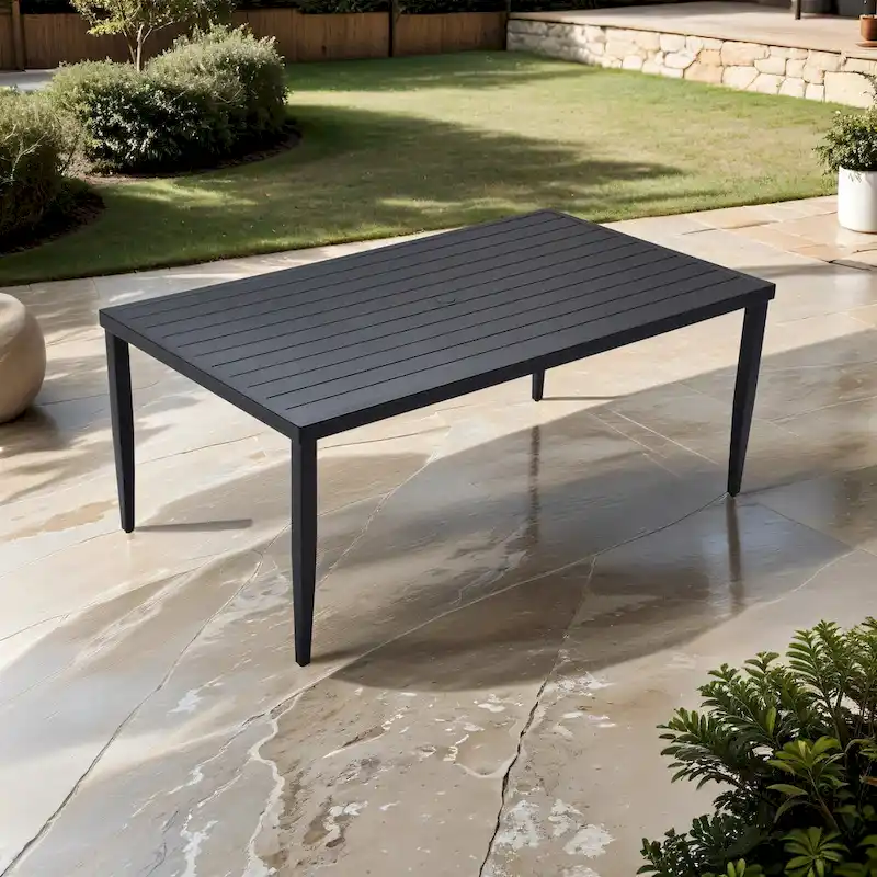GDFStudio -Sharon Outdoor Patio Aluminum 40x70 Rectangle Dining Table with Tapered Feet & Umbrella Hole