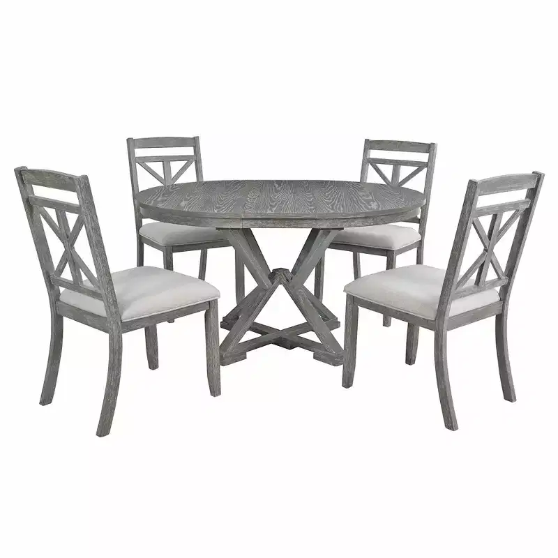 Whisen 5-Piece Extendable Wood Dining Table Set with 4-Upholstered Chairs