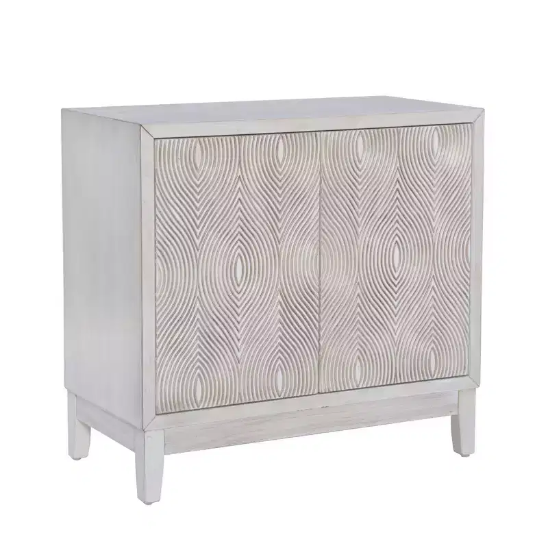 Powell Buchanan Solid Wood Two Door Two Shelf Accent Cabinet Anitique White