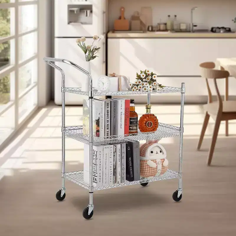 Kitchen Utility Cart, Metal Removable Storage Cart with Wheels and Handle, Commercial Grade Utility Cars, Kitchen, Workshop