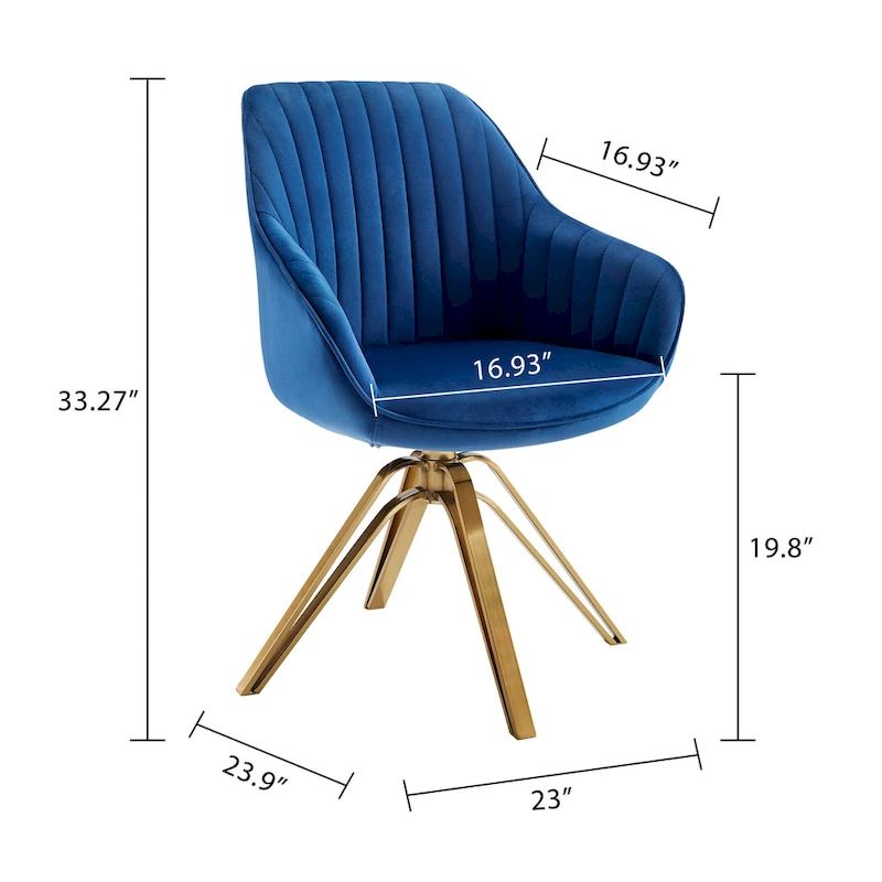Art Leon Set of 2 Velvet Swivel Dining Chair with Golden Legs
