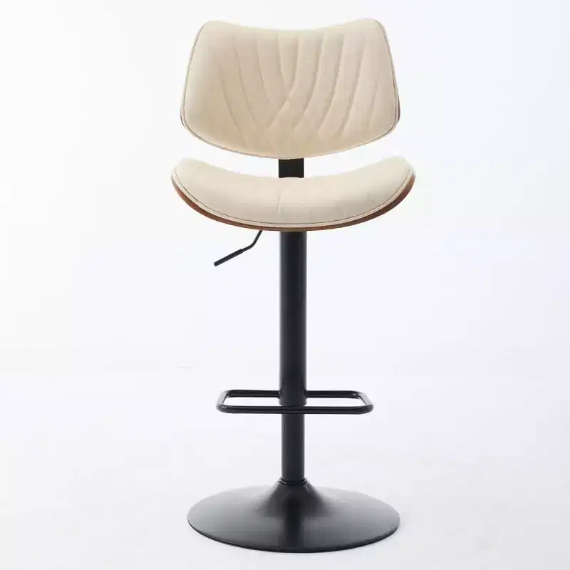 Modern Swivel Bar Stool with Adjustable Height, Walnut Bentwood & Faux Leather, 360 Rotation, Ergonomic Backrest, Stable Base for Kitchen & Home Bar