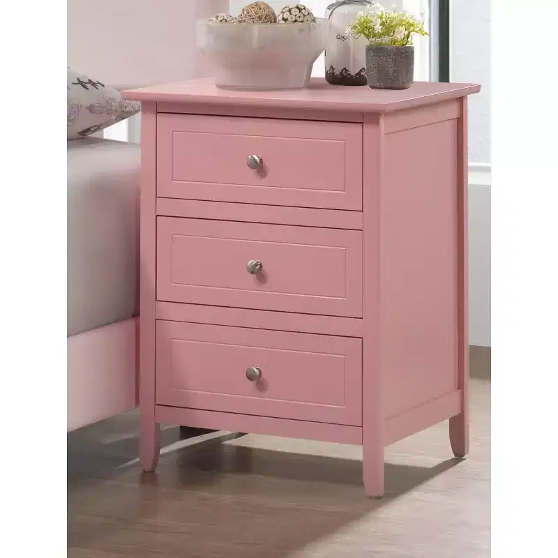 HomeStock Pink Nightstand 25x19x15 Compact Bedside Table with Cheerful Finish, Spacious Top and Playful Accent for Bedroom Decor
