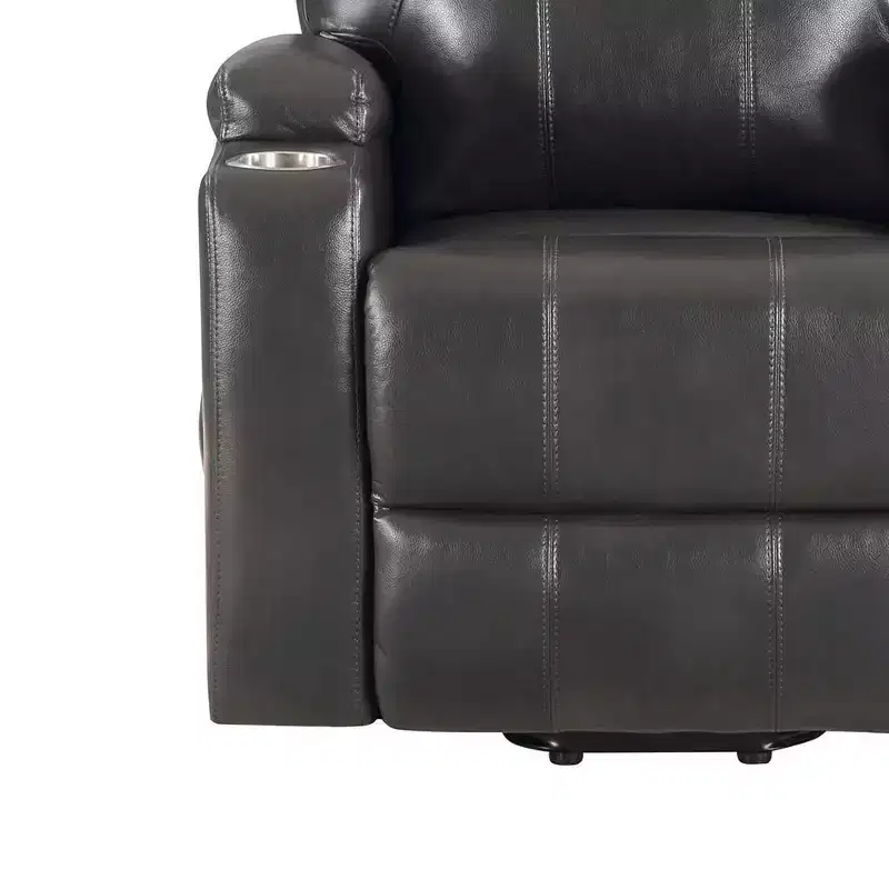 Power Lift Recliner Sofa with Cup Holders, Gunmetal Leather Aire, Pocket Coil Support