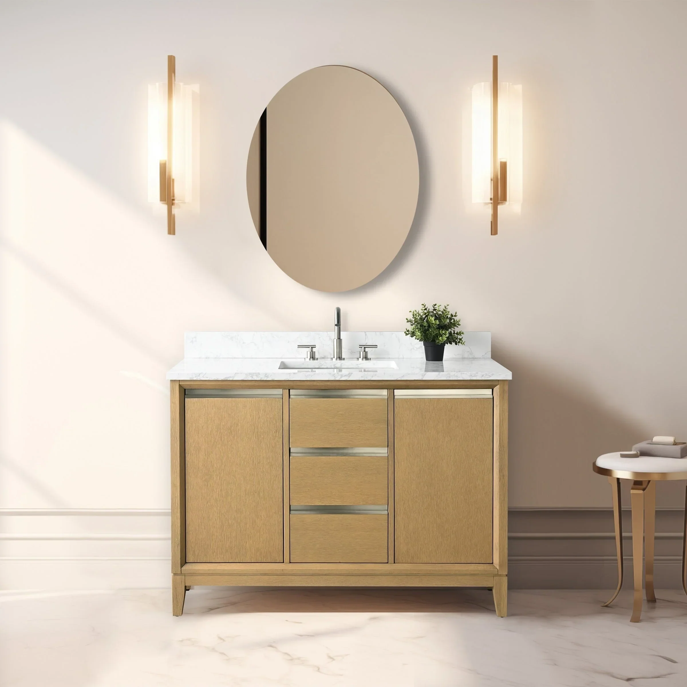 Vanity Art Bathroom Vanity with Ceramic Sink and Engineered Marble Top