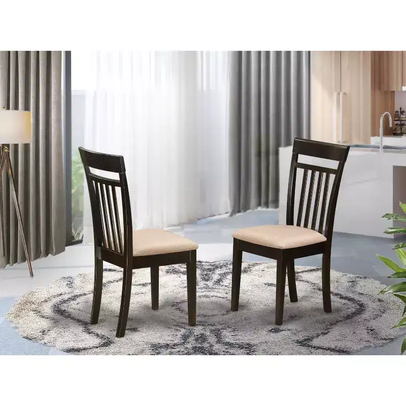 Asian Fusion Slat Back Chair with Wood Seat, 17 x 17.5 x 38.5, Cappuccino
