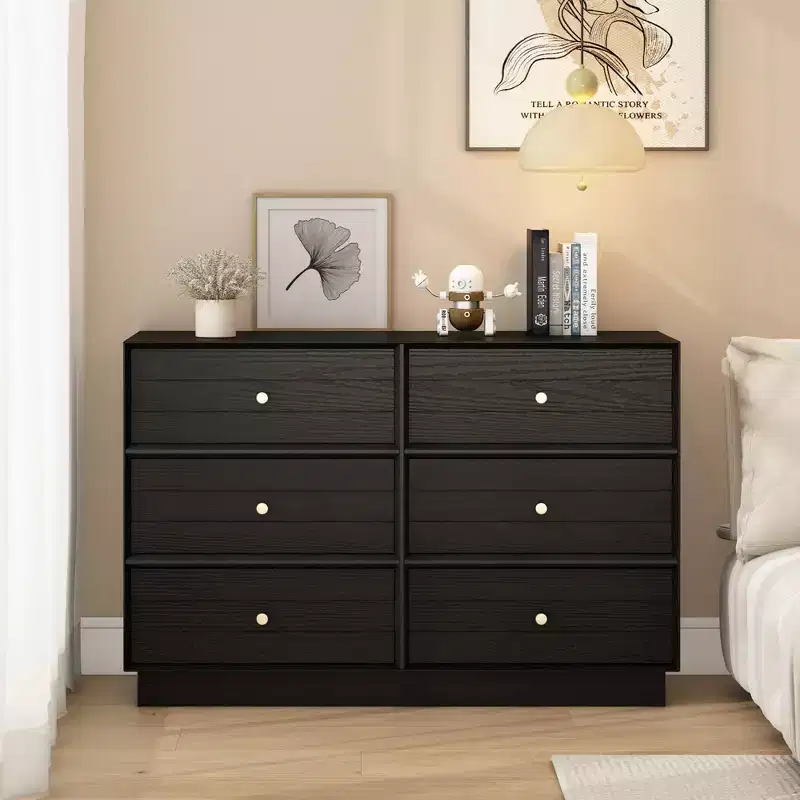 Modern 6-Drawer Dresser with Crystal Knobs and Painted Strip, for Bedroom, Living Room, Hallway, Closet