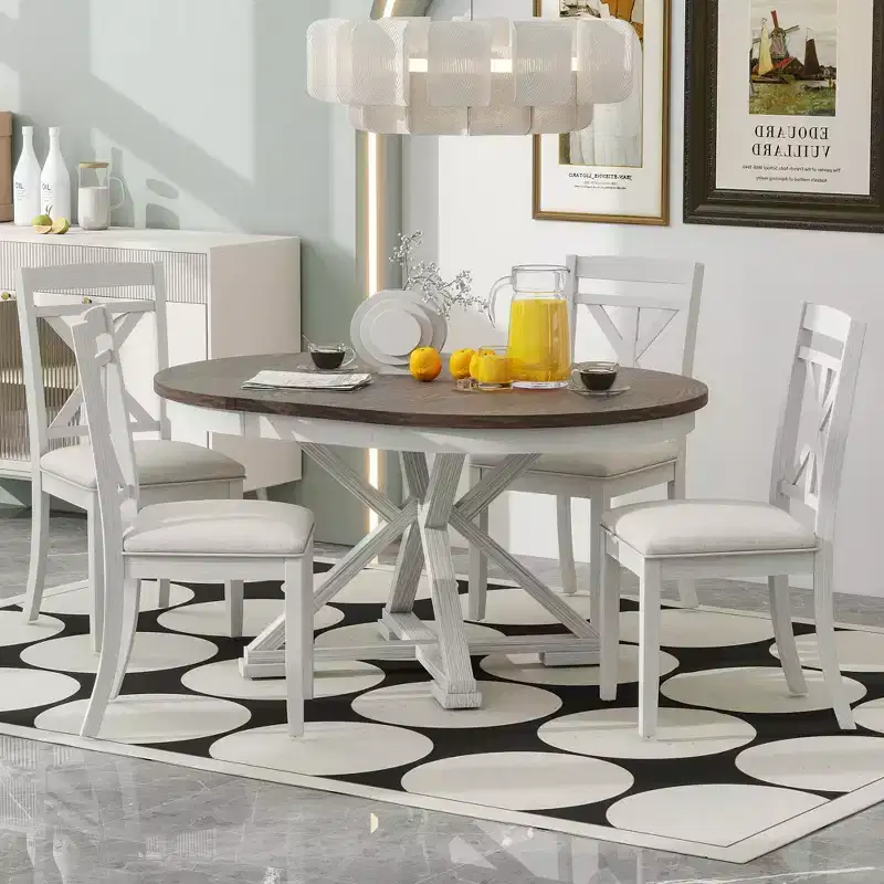 Whisen 5-Piece Extendable Wood Dining Table Set with 4-Upholstered Chairs
