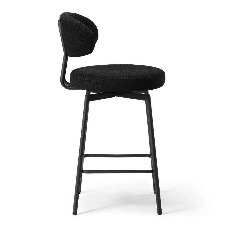 Modern Upholstered Faux Shearling Fabric Counter Height Bar Stools with Back (Set of 2
