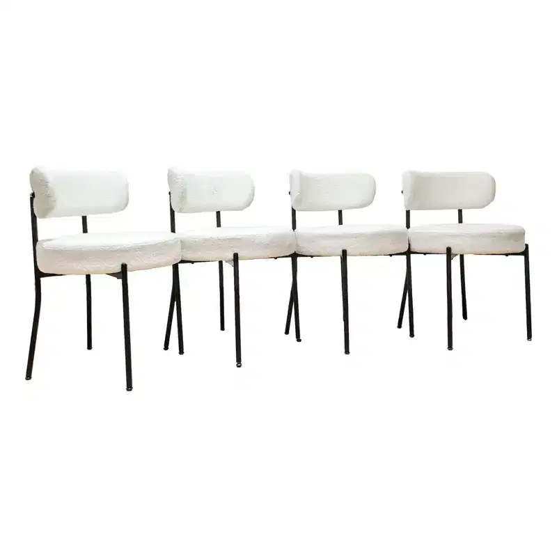 Mid-Century Modern Dining Chairs Set of 2, Round Upholstered with Curved Back & Metal Legs, Boucle Kitchen Dining Room Side Chairs