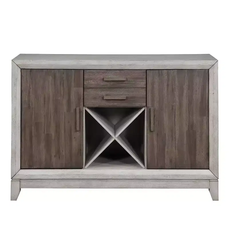 Abacus Server Alabaster/Honey - Steve Silver Co.: Transitional Style, Wine Rack, 2 Drawers & Doors