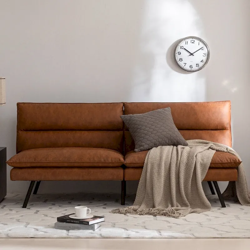 EGOHOME 71 Faux Leather Convertible Sofa with Split Back
