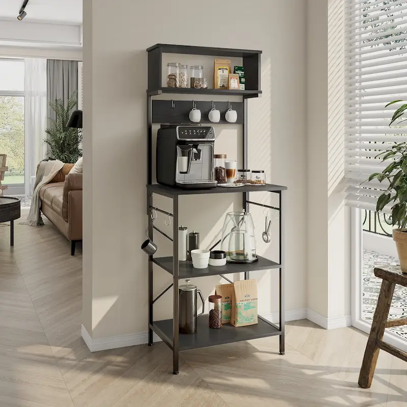 60 Inch Kitchen Baker's Rack with Hutch 8 Side Hooks