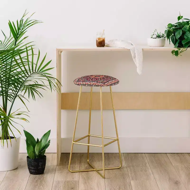 Aimee St Hill Semera Rust Barstool Pink/Gold - Deny Designs: Upholstered, Fixed Height, Steel Frame