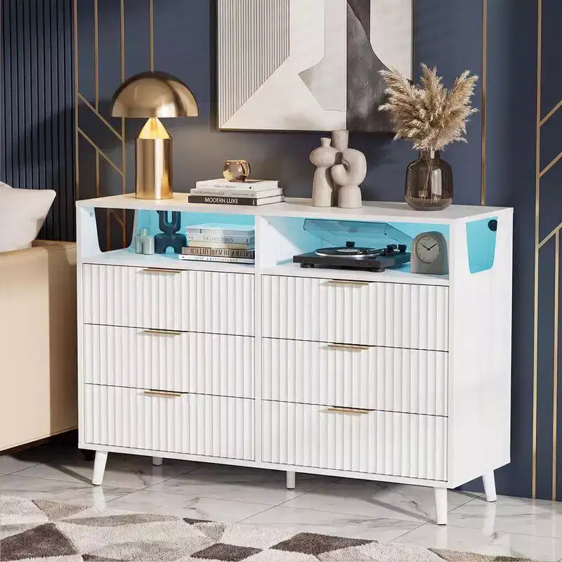 Karl Home 6 Drawer Cabinet with Fluted Panel RGB LED Light 47 Inch W
