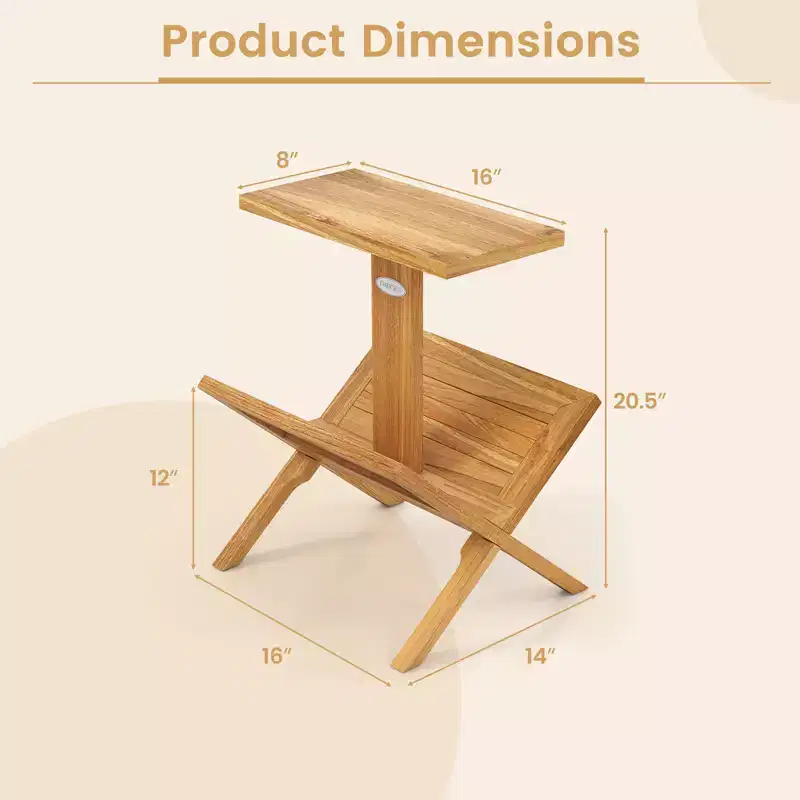 Costway 2-Tier Bookshelf Small Bookcase w/ Teak Wood Frame & Anti-Slip Foot Mats