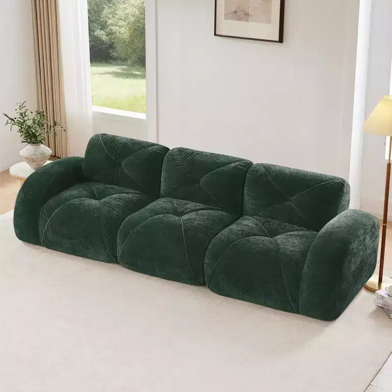 Clihome 110Boneless Sofa With Tufted,Soft Velvet Fabric,Modular Sectional Sofa,32D High Density Sponge,Anti-Slip Design,Ergonomic Design Bottom