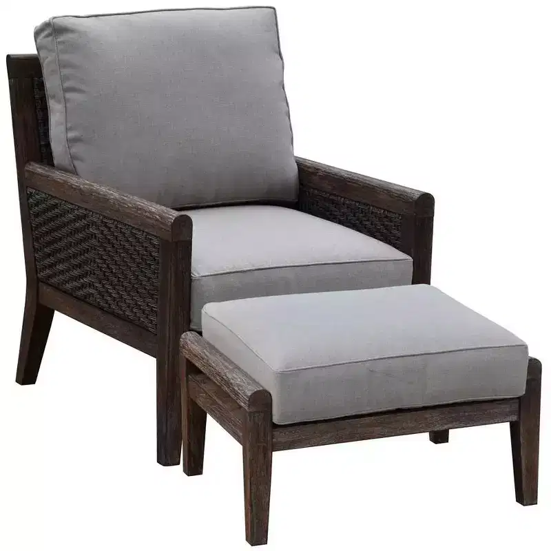 Courtyard Casual Bermuda FSC Teak 2 pc Club Chair and Ottoman Set Includes: One Club Chair and One Ottoman
