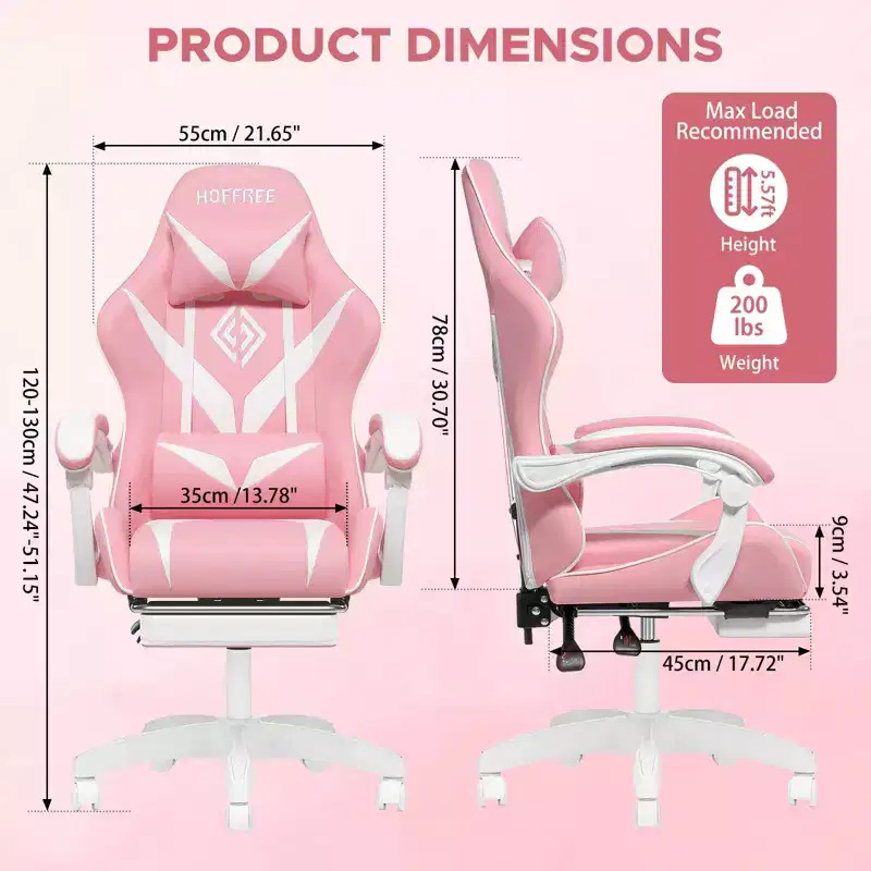 Hoffree Kids Massage Gaming Chair Ergonomic Office PC Chair with Footrest & Adjustable