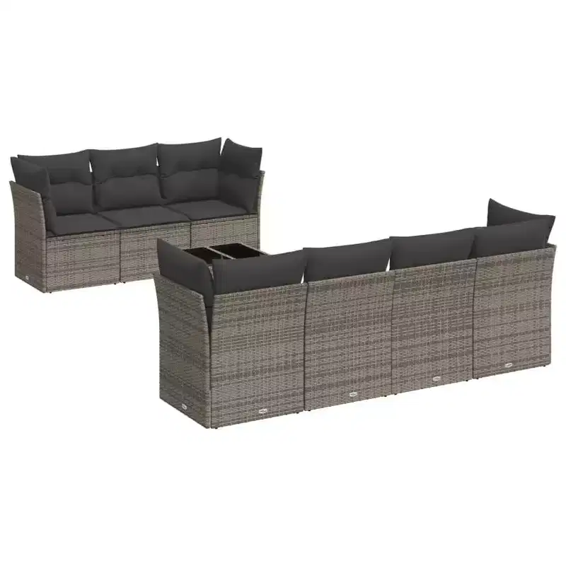 vidaXL Garden Sofa Set Grey PE rattan 8 Piece Set Modular