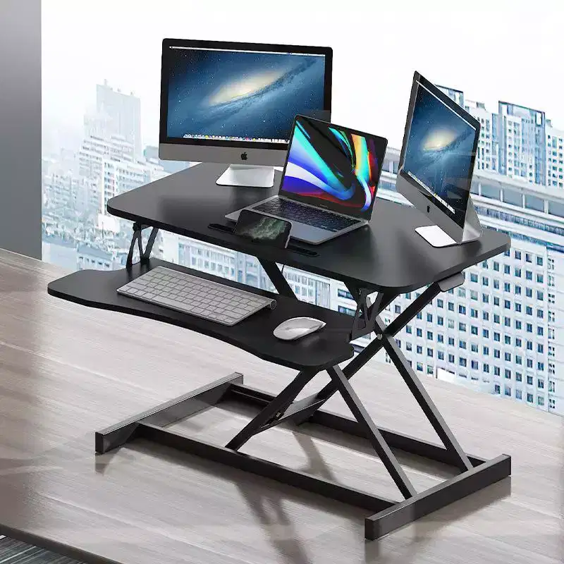 32-inch Desk Converter Adjustable Height Sit-Stand Desk, Dual Monitor Computer Workstation, Standing Desk with Wide Keyboard Tray