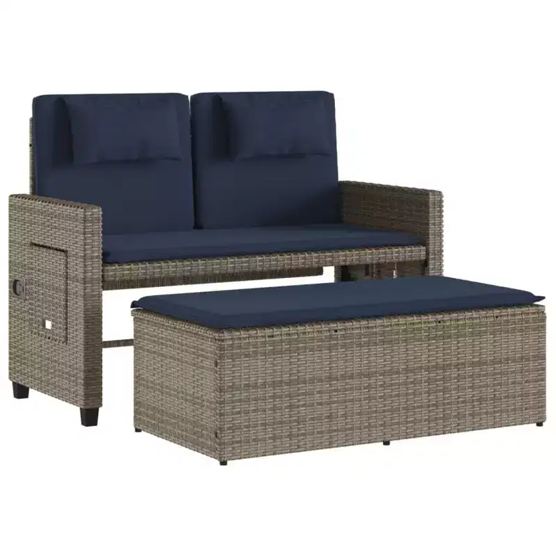 vidaXL Reclining Patio Bench with Cushions Seating Poly Rattan