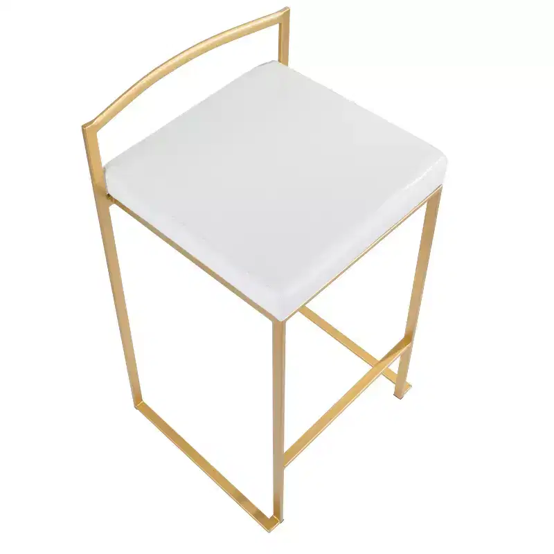 LumiSource Set of 3 Fuji Stacker Counter Height Barstools Gold/White PU